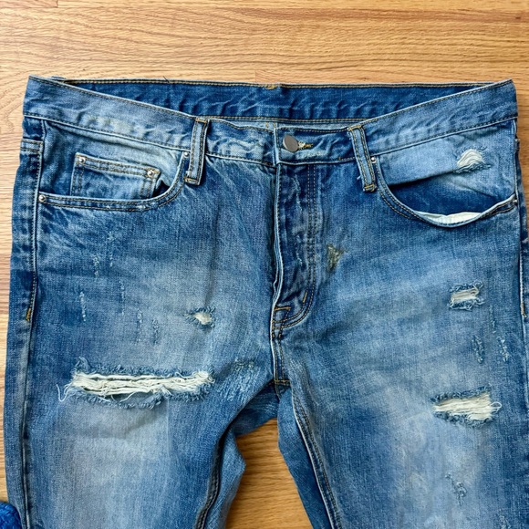 MNML Skinny Fit Heavily Distressed Zip Ankle Jeans 100% Cotton - Picture 3 of 7